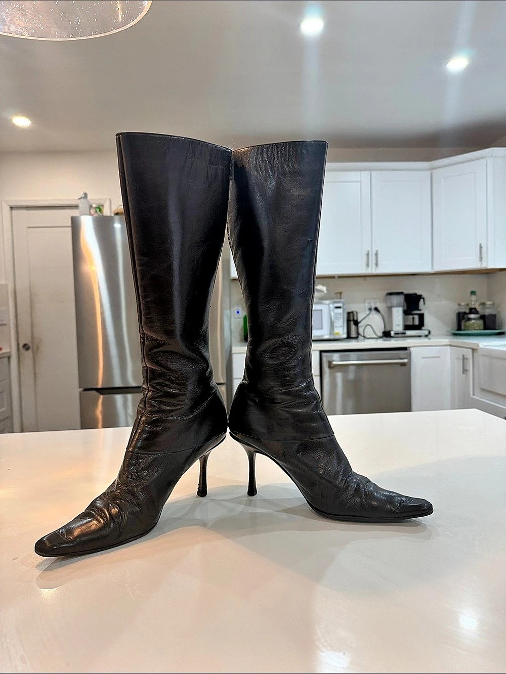 Jimmy Choo Pointed Toe Leather Knee Boots EU 38 Vintage 🖤 Y2K